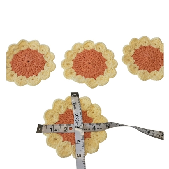 Hand Crafted Crochet Coasters Set of 4pcs Orange yellow flower handmade cup mats - Picture 13 of 17